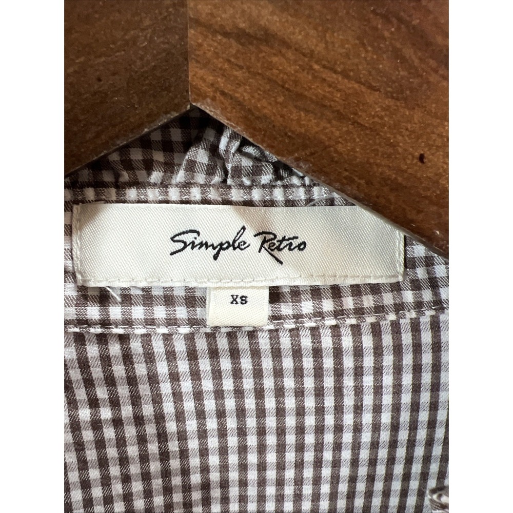 Simple Retro Womens Gingham Button Up Ruffled Blouse XS Prairie Country Cottage - Picture 3 of 8